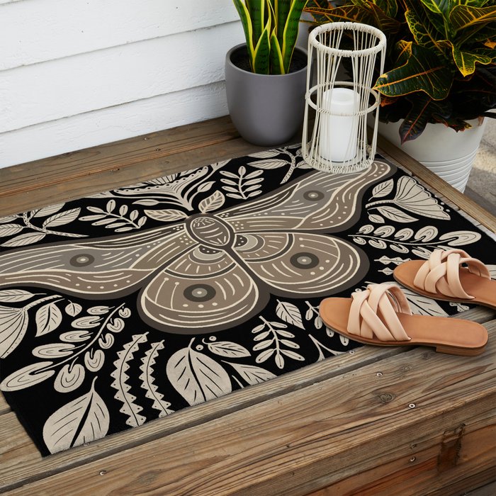Moth Floral | Black & Brown Outdoor Rug Gallery Image 2