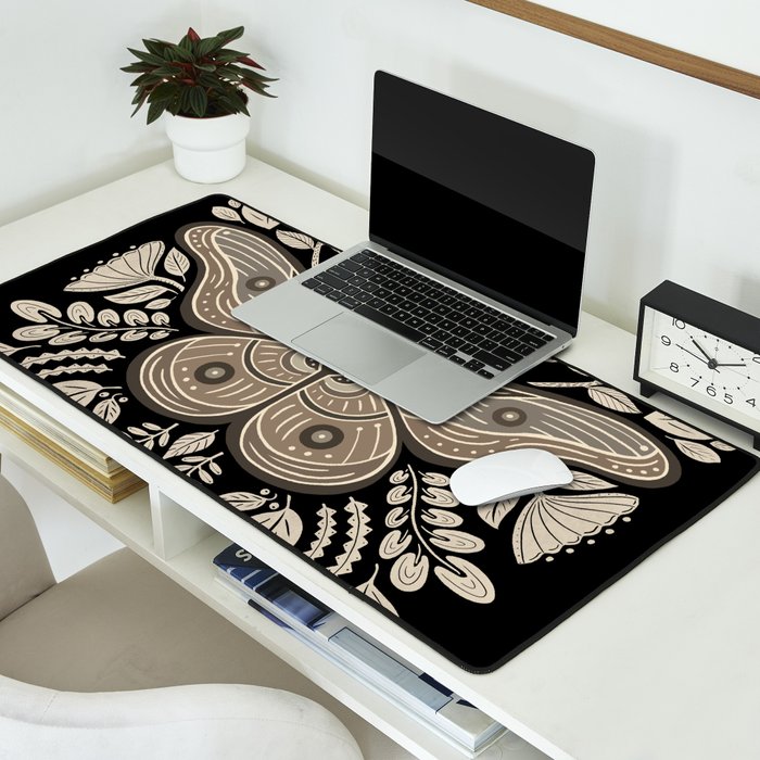 Moth Floral | Black & Brown Desk Mat Gallery Image 2