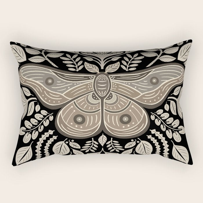 Moth Floral | Black & Brown Rectangular Pillow Gallery Image 1