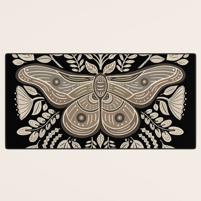 Moth Floral | Black & Brown Desk Mat Gallery Image 3