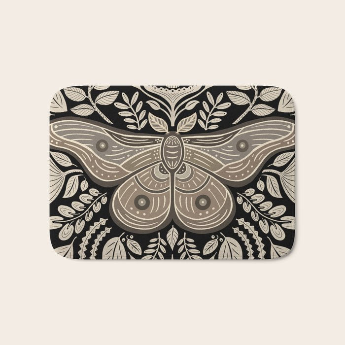 Moth Floral | Black & Brown Bath Mat Gallery Image 1