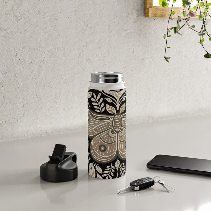 Moth Floral | Black & Brown Water Bottle Gallery Image 4