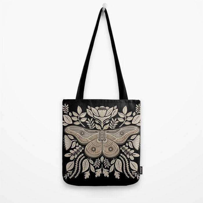Moth Floral | Black & Brown Tote Bag Gallery Image 2