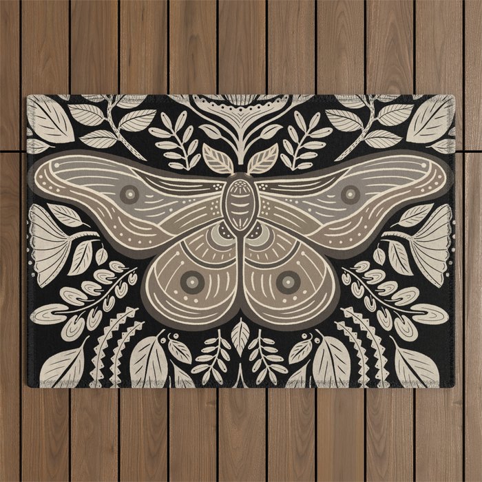Moth Floral | Black & Brown Outdoor Rug Gallery Image 1