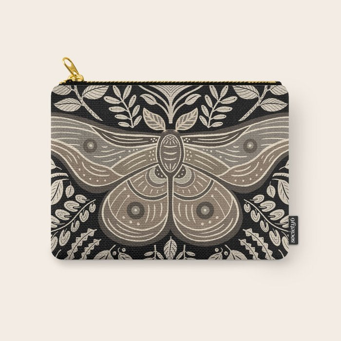 Moth Floral | Black & Brown Carry All Pouch Gallery Image 1