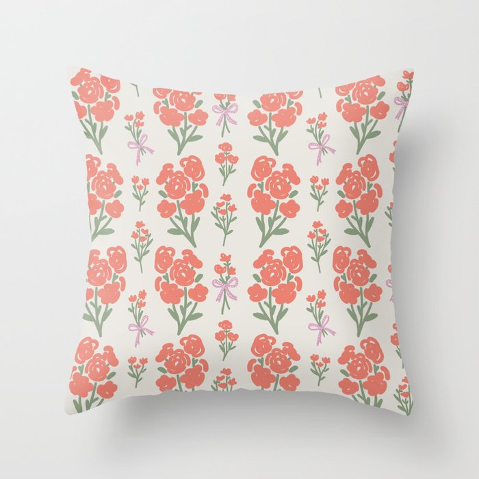 Preppy Grandmillennial Cute Red Flowers Throw Pillow Gallery Image 1