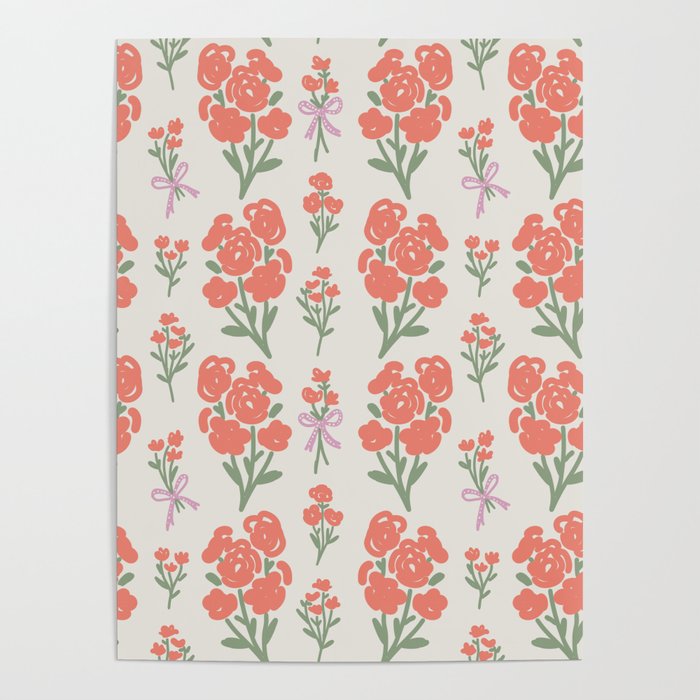 Preppy Grandmillennial Cute Red Flowers Poster Gallery Image 4