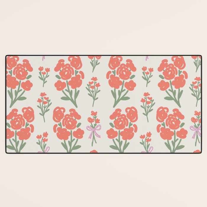 Preppy Grandmillennial Cute Red Flowers Desk Mat Gallery Image 3