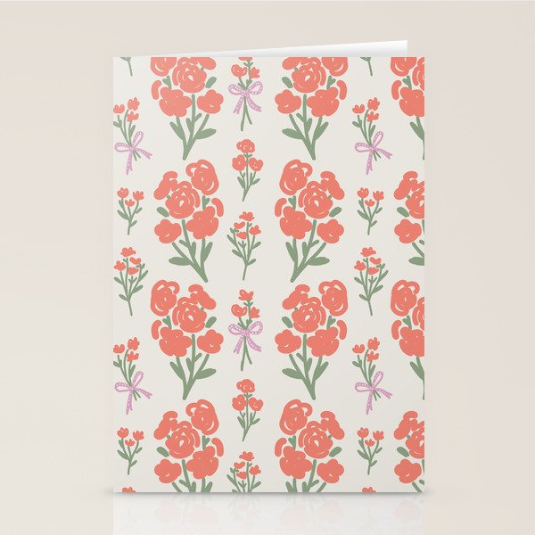 Preppy Grandmillennial Cute Red Flowers Stationery Card Gallery Image 1