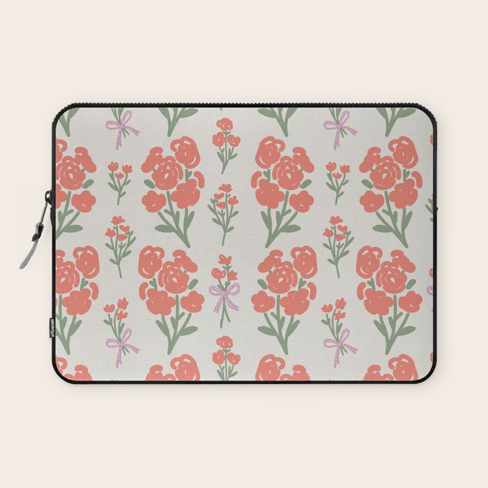 Preppy Grandmillennial Cute Red Flowers Laptop Sleeve Gallery Image 1