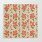 Preppy Grandmillennial Cute Red Flowers Wood Wall Art Gallery Image 1