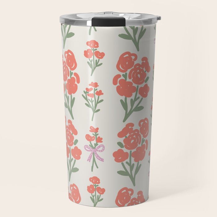 Preppy Grandmillennial Cute Red Flowers Travel Mug Gallery Image 1