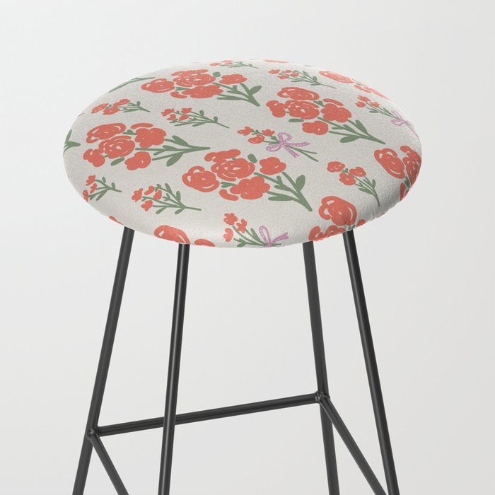 Preppy Grandmillennial Cute Red Flowers Stool Gallery Image 2