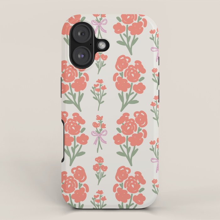 Preppy Grandmillennial Cute Red Flowers iPhone Case Gallery Image 1