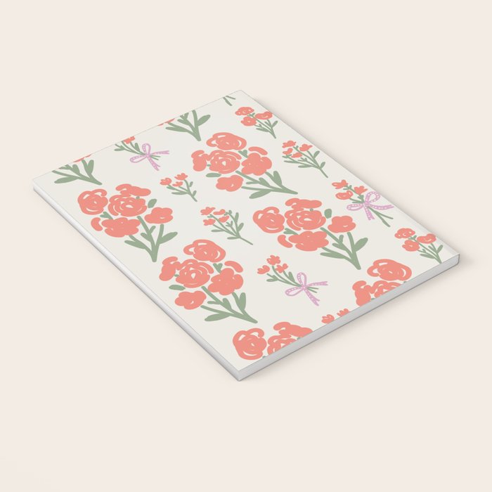 Preppy Grandmillennial Cute Red Flowers Notebook Gallery Image 3