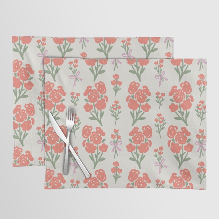 Preppy Grandmillennial Cute Red Flowers Placemat Gallery Image 1