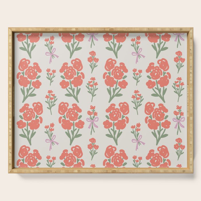 Preppy Grandmillennial Cute Red Flowers Serving Tray Gallery Image 1