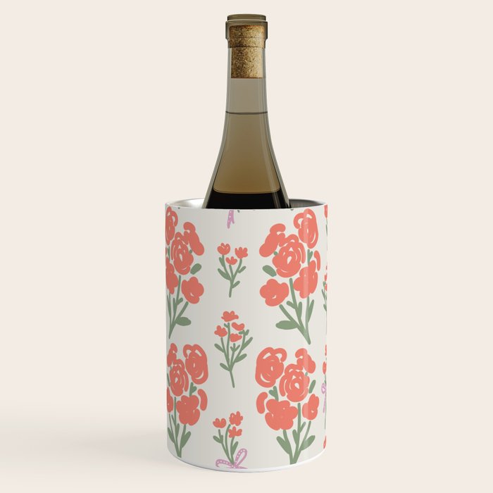 Preppy Grandmillennial Cute Red Flowers Wine Chiller Gallery Image 3