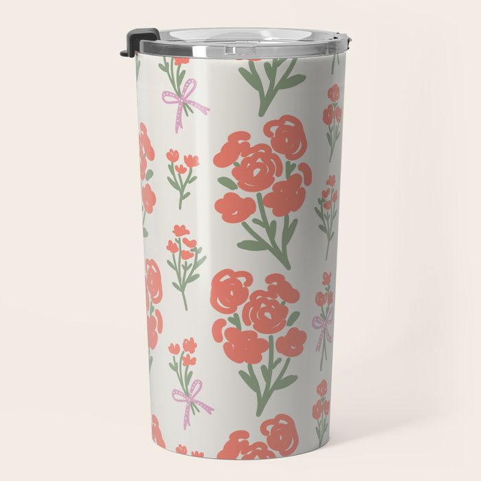 Preppy Grandmillennial Cute Red Flowers Travel Mug Gallery Image 3