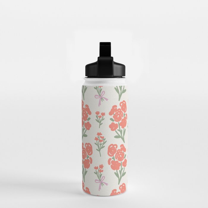 Preppy Grandmillennial Cute Red Flowers Water Bottle Gallery Image 2