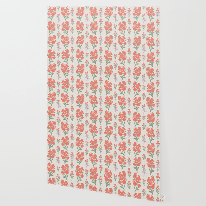 Preppy Grandmillennial Cute Red Flowers Wallpaper Gallery Image 2