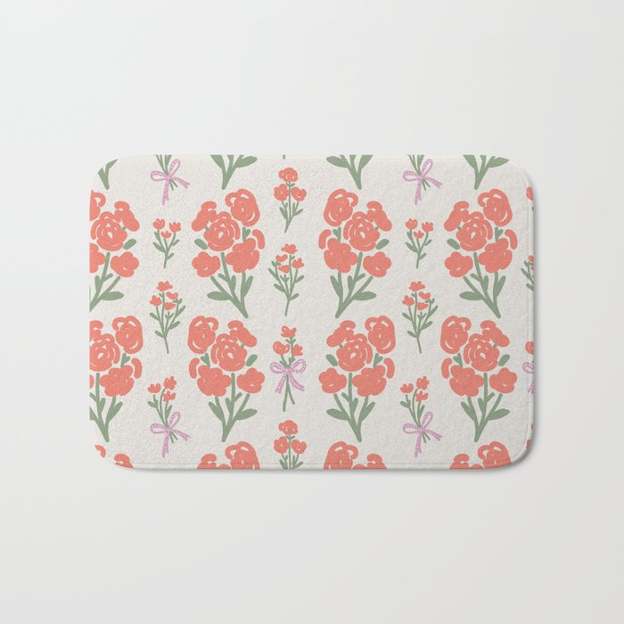 Preppy Grandmillennial Cute Red Flowers Bath Mat Gallery Image 1
