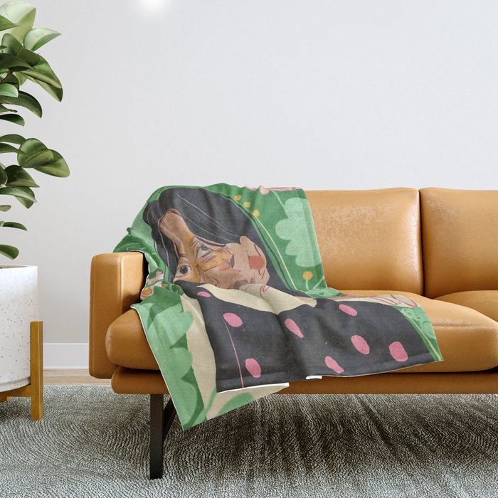 Green portrait Throw Blanket Gallery Image 1