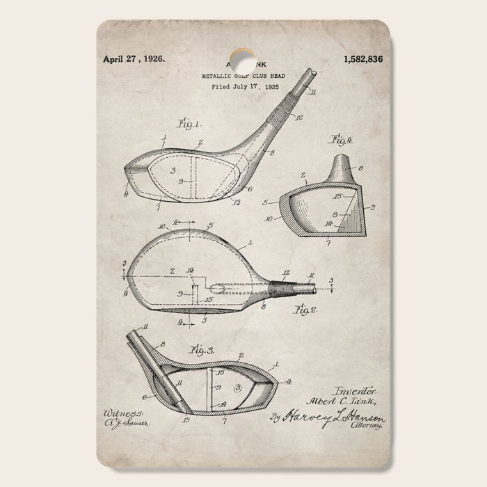 Golf Driver Patent - Golf Art - Antique Cutting Board Gallery Image 1