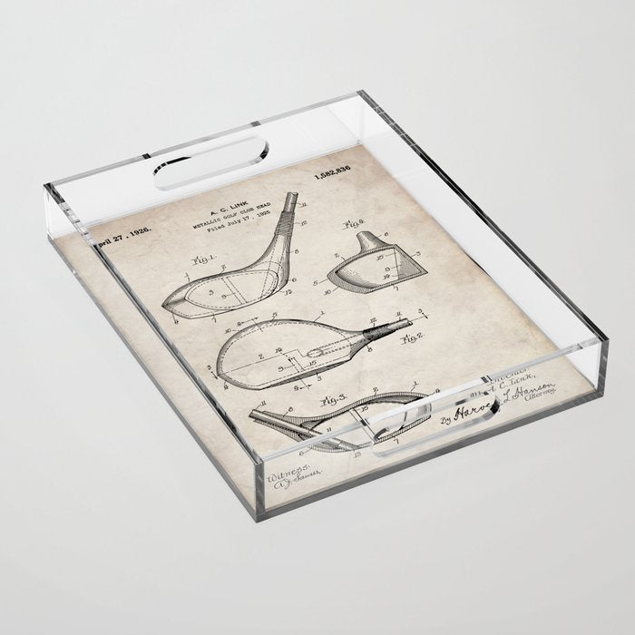 Golf Driver Patent - Golf Art - Antique Acrylic Tray Gallery Image 1
