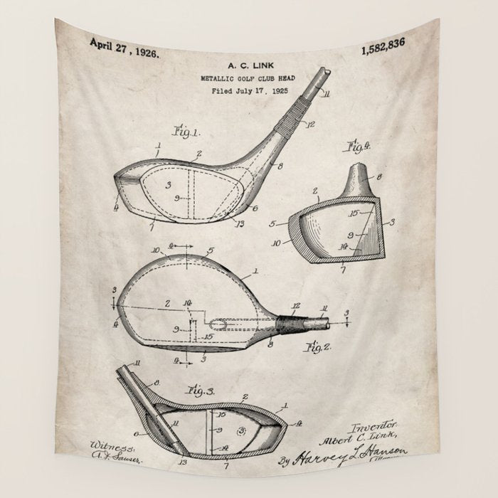 Golf Driver Patent - Golf Art - Antique Wall Tapestry Gallery Image 1