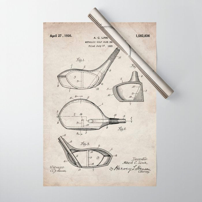 Golf Driver Patent - Golf Art - Antique Wrapping Paper Gallery Image 1