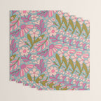 Retro Groovy - 70's Blue Floral Pattern Wrapping Paper Gallery Image 3