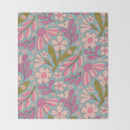 Retro Groovy - 70's Blue Floral Pattern Throw Blanket Gallery Image 2