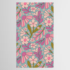 Retro Groovy - 70's Blue Floral Pattern Tablecloth Gallery Image 2