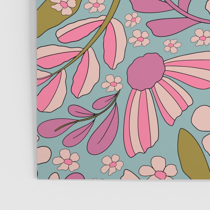 Retro Groovy - 70's Blue Floral Pattern Poster Gallery Image 3