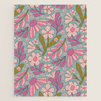 Retro Groovy - 70's Blue Floral Pattern Jigsaw Puzzle Gallery Image 1