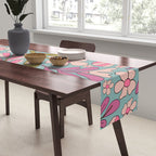 Retro Groovy - 70's Blue Floral Pattern Table Runner Gallery Image 2