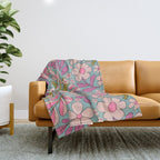 Retro Groovy - 70's Blue Floral Pattern Throw Blanket Gallery Image 1