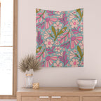 Retro Groovy - 70's Blue Floral Pattern Wall Tapestry Gallery Image 2