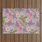 Retro Groovy - 70's Blue Floral Pattern Outdoor Rug Gallery Image 1