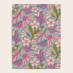 Retro Groovy - 70's Blue Floral Pattern Poster Gallery Image 4