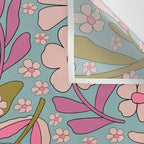 Retro Groovy - 70's Blue Floral Pattern Wall Tapestry Gallery Image 3