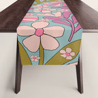 Retro Groovy - 70's Blue Floral Pattern Table Runner Gallery Image 1