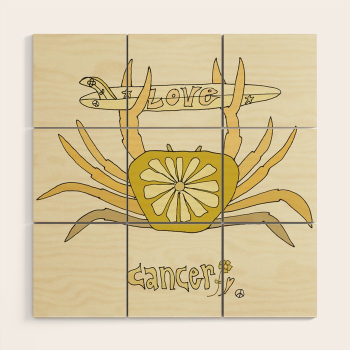 cancer zodiac surfy theme // retro surf art by surfy birdy Wood Wall Art Gallery Image 1