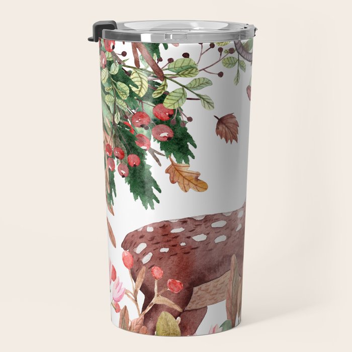 Cute, Watercolor, Deer Painting Travel Mug Gallery Image 3