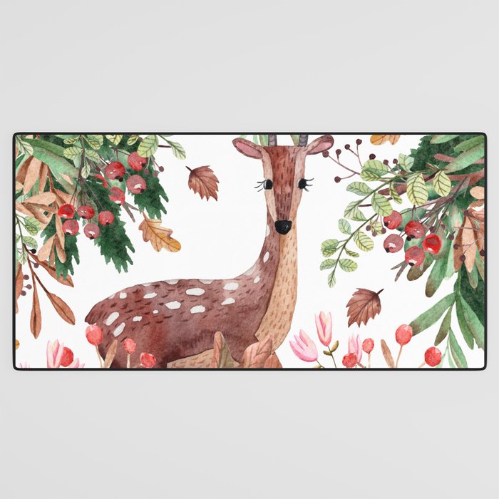 Cute, Watercolor, Deer Painting Desk Mat Gallery Image 3