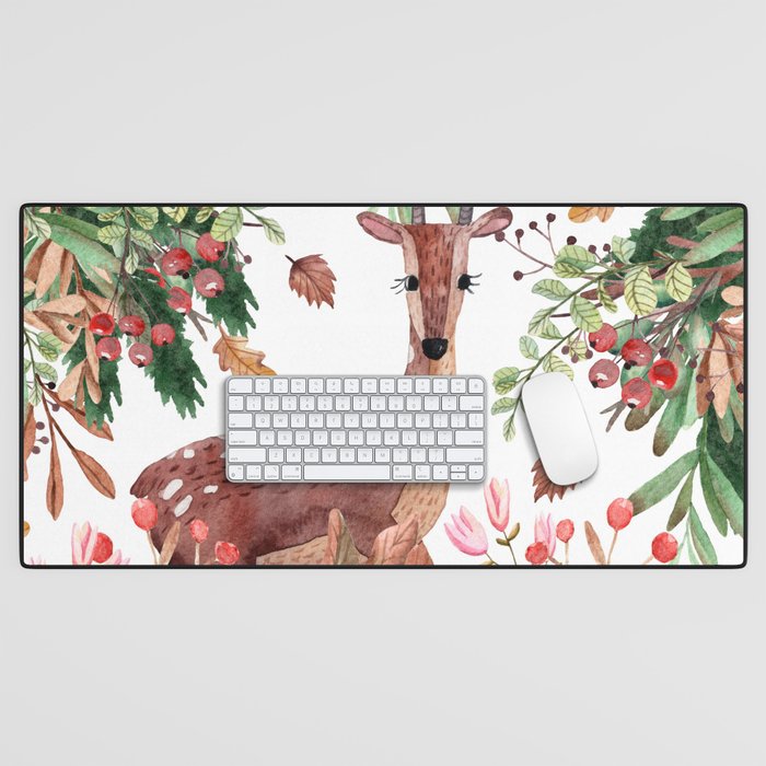 Cute, Watercolor, Deer Painting Desk Mat Gallery Image 1