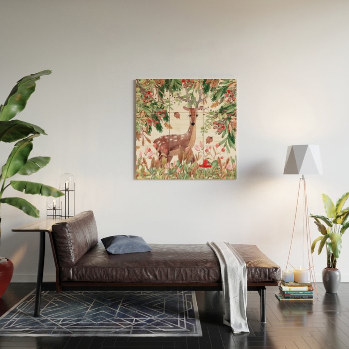 Cute, Watercolor, Deer Painting Wood Wall Art Gallery Image 2