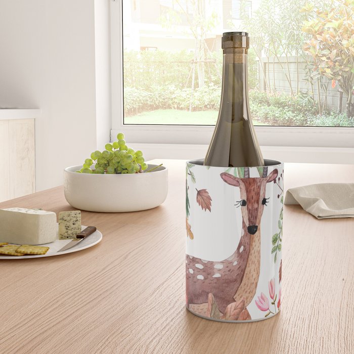 Cute, Watercolor, Deer Painting Wine Chiller Gallery Image 4