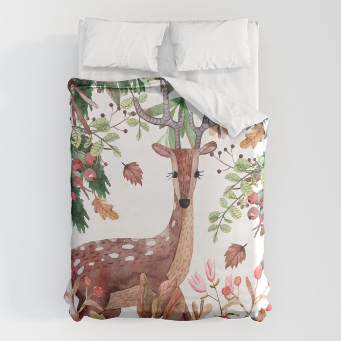 Cute, Watercolor, Deer Painting Duvet Cover Gallery Image 6